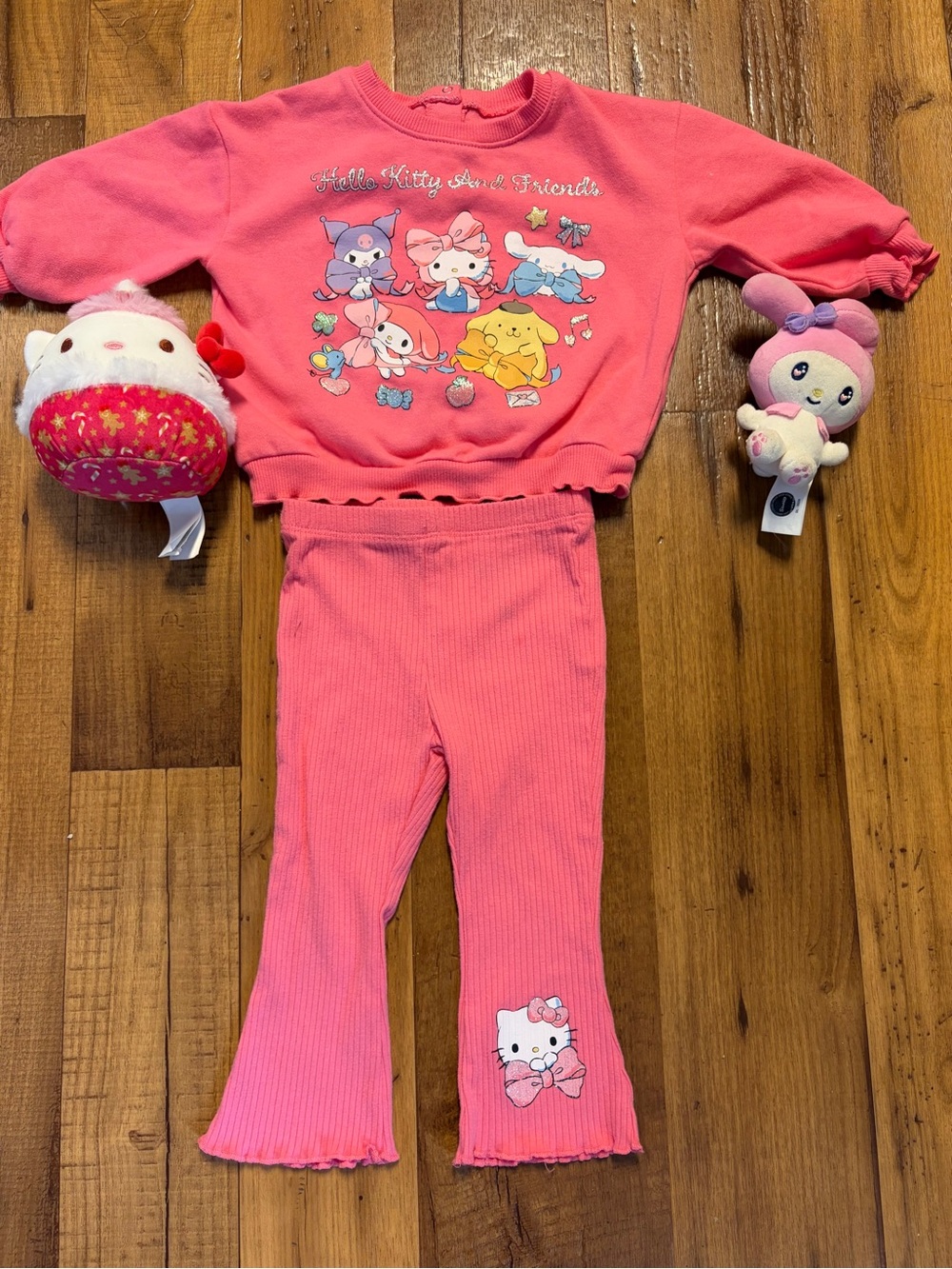 Hello Kitty Coral Pink Two-Piece Set With Two Loving Friends Size 18 Months